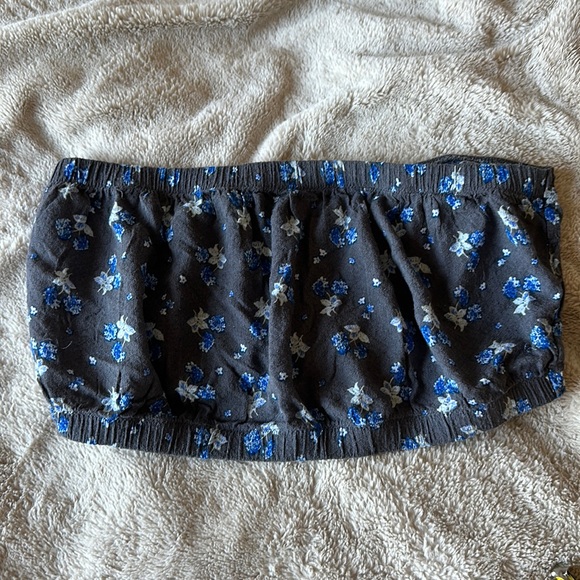 Free People Gray and Blue Floral Cropped Tube Top - Picture 2 of 3